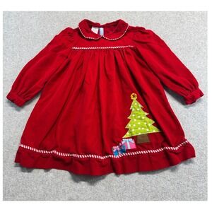 Monday's Child Girls 24M Red Corduroy Christmas Dress Tree Applique Holiday